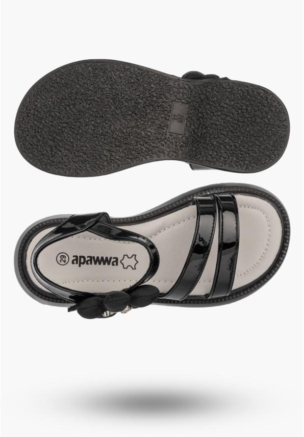 Sandały Dziewczęce Buty Na Rzepy Letnie Skórzana Wkładka Czarne APAWWA