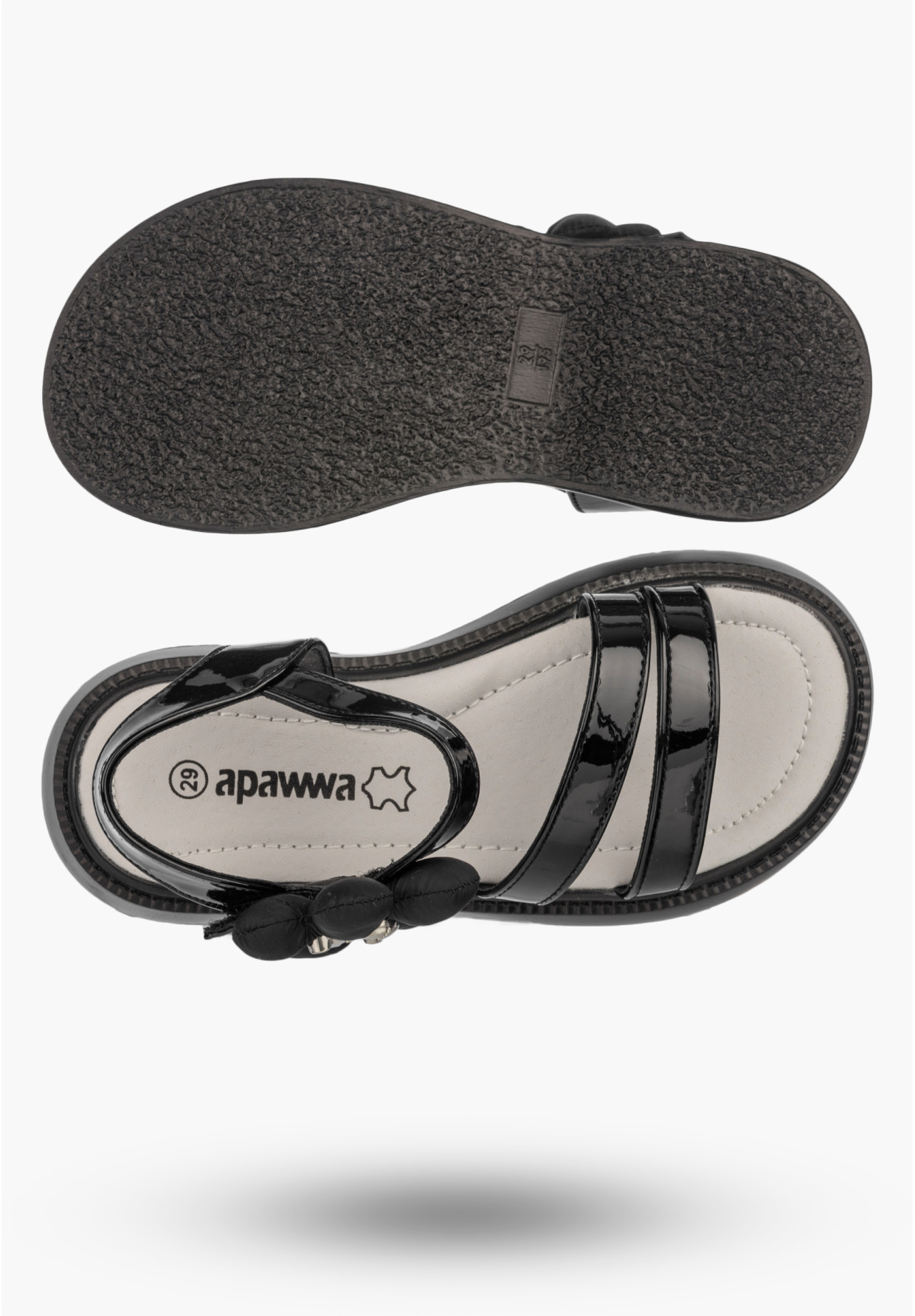 Sandały Dziewczęce Buty Na Rzepy Letnie Skórzana Wkładka Czarne APAWWA