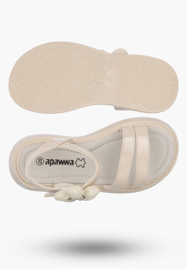 Sandały Dziewczęce Buty Na Rzepy Letnie Skórzana Wkładka Beżowe APAWWA