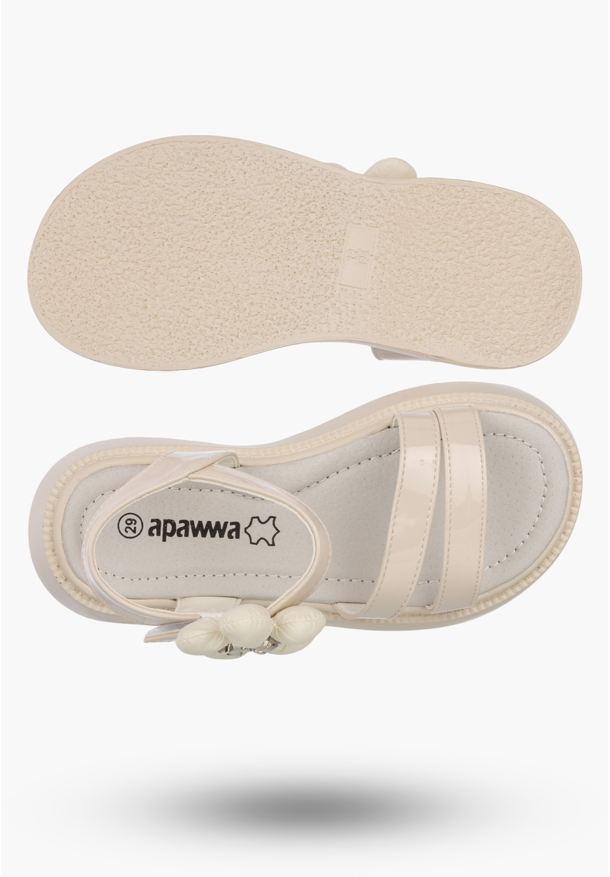 Sandały Dziewczęce Buty Na Rzepy Letnie Skórzana Wkładka Beżowe APAWWA