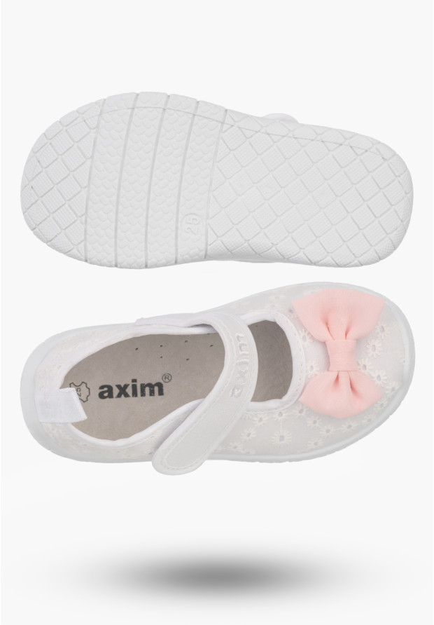 Buty Dziecięce Na Rzep Z Kokardką Balerinki Do Przedszkola Białe Axim
