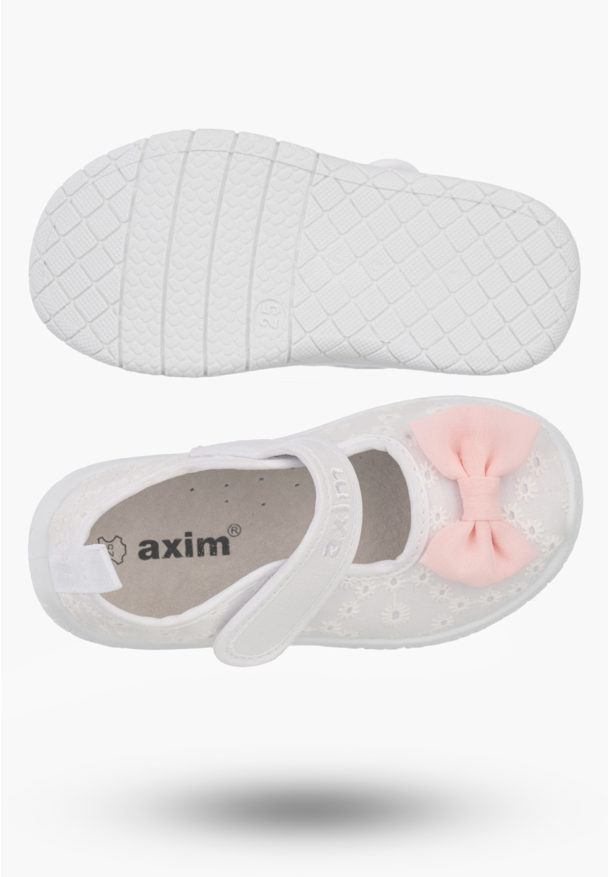 Buty Dziecięce Na Rzep Z Kokardką Balerinki Do Przedszkola Białe Axim
