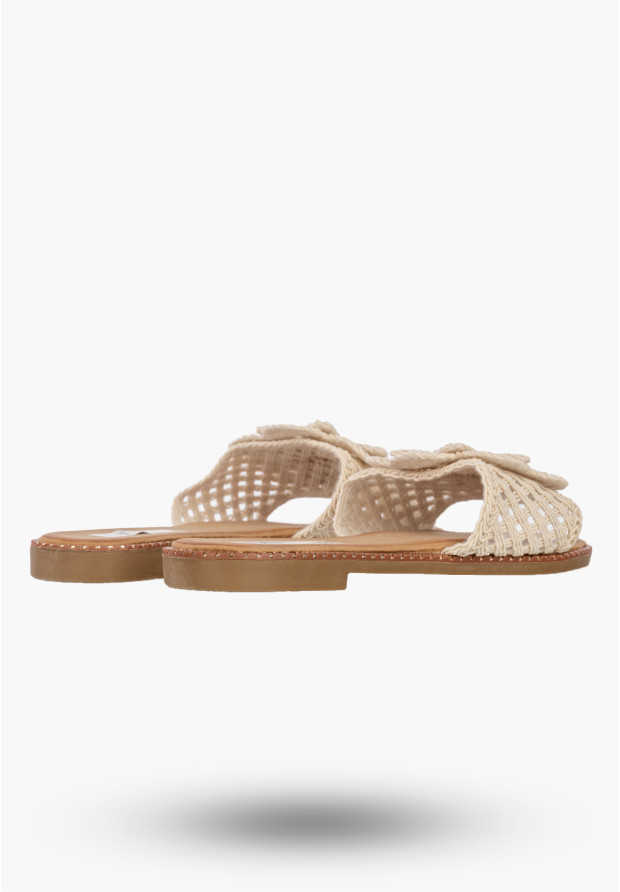 Klapki Damskie Buty Letnie Z Kwiatem Plecione Ekoskóra Lekkie Beżowe