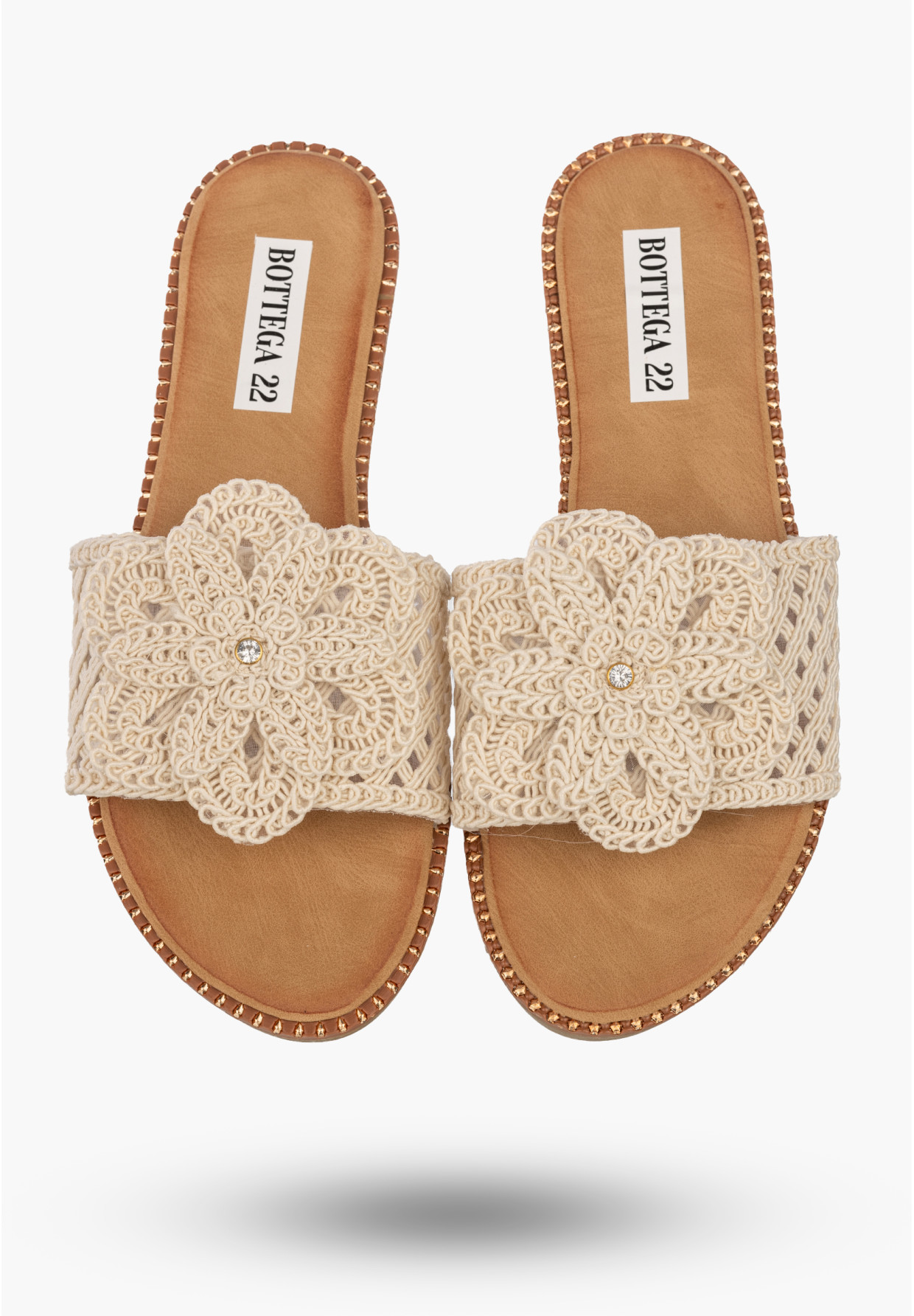 Klapki Damskie Buty Letnie Z Kwiatem Plecione Ekoskóra Lekkie Beżowe