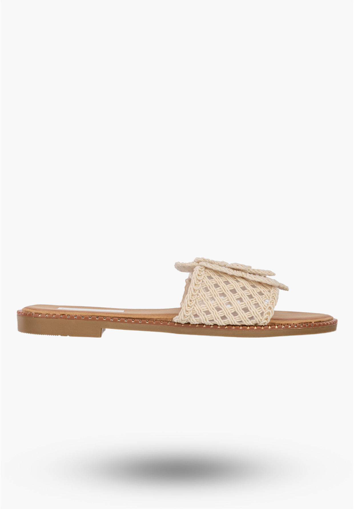 Klapki Damskie Buty Letnie Z Kwiatem Plecione Ekoskóra Lekkie Beżowe