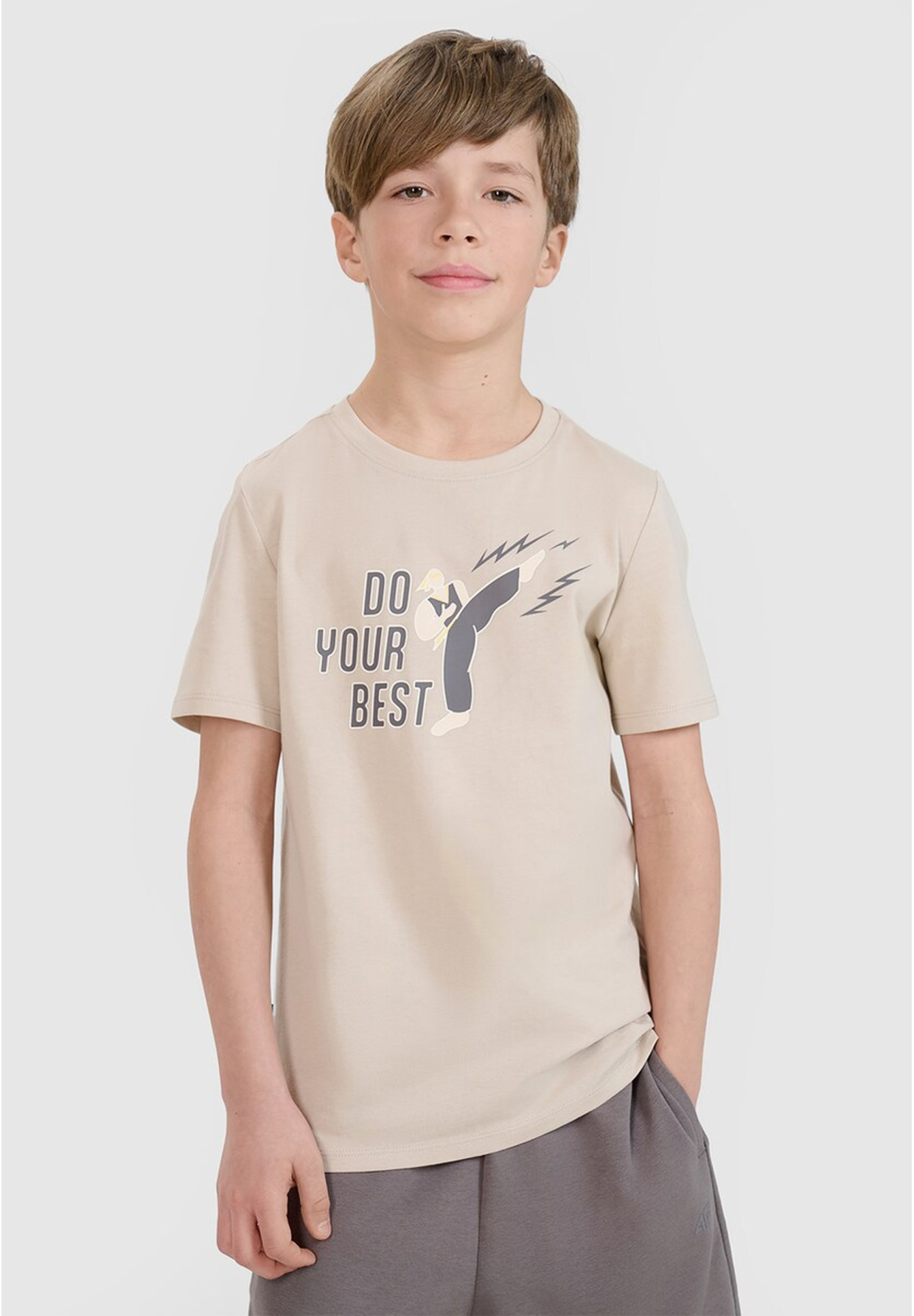 Koszulka Chłopięca 4F T-shirt Z Nadrukiem Regular Beżowy 4FJRSS25TTSHM2643