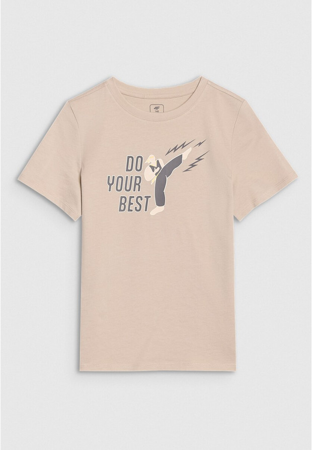 Koszulka Chłopięca 4F T-shirt Z Nadrukiem Regular Beżowy 4FJRSS25TTSHM2643