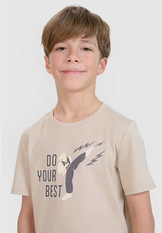 Koszulka Chłopięca 4F T-shirt Z Nadrukiem Regular Beżowy 4FJRSS25TTSHM2643