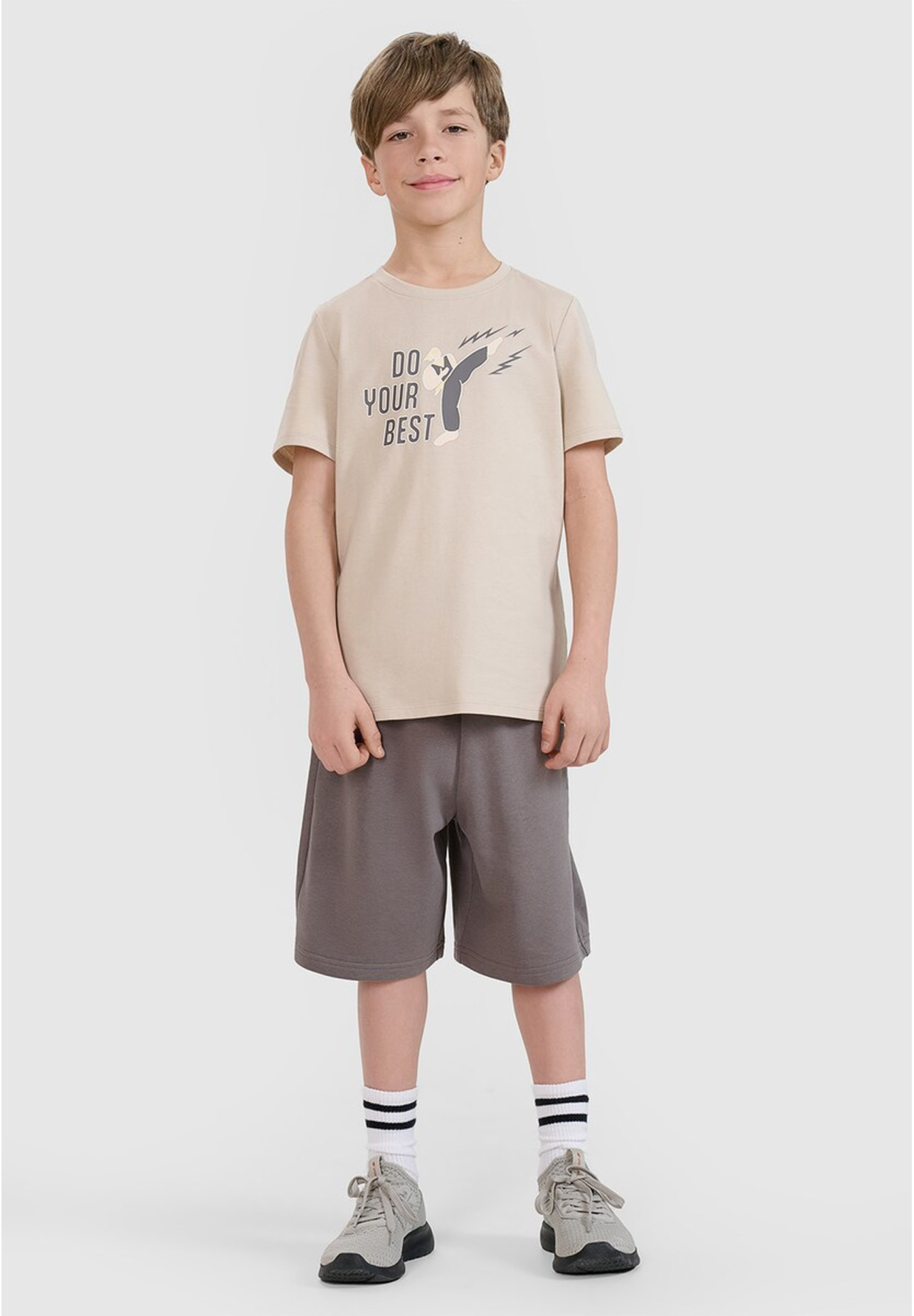 Koszulka Chłopięca 4F T-shirt Z Nadrukiem Regular Beżowy 4FJRSS25TTSHM2643