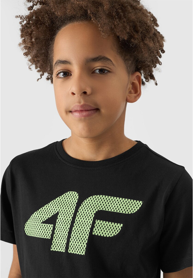 Koszulka Chłopięca 4F T-shirt Z Logo Sportowy Bawełna Czarny 4FJWSS24TTSHM1115