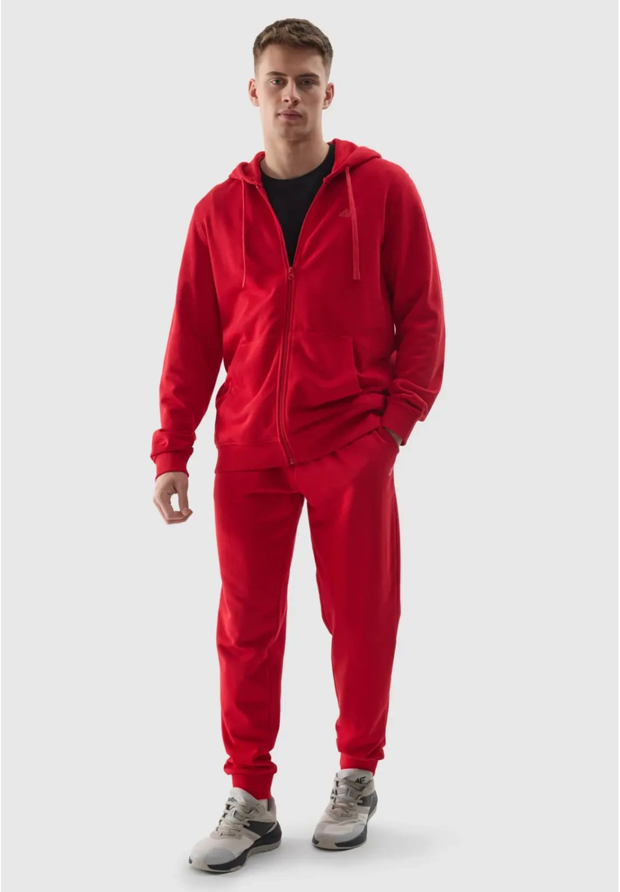 Bluza Męska 4F Z Kapturem Nieocieplana Rozpinana Sportowa Czerwona 4FWSS24TSWSM0951