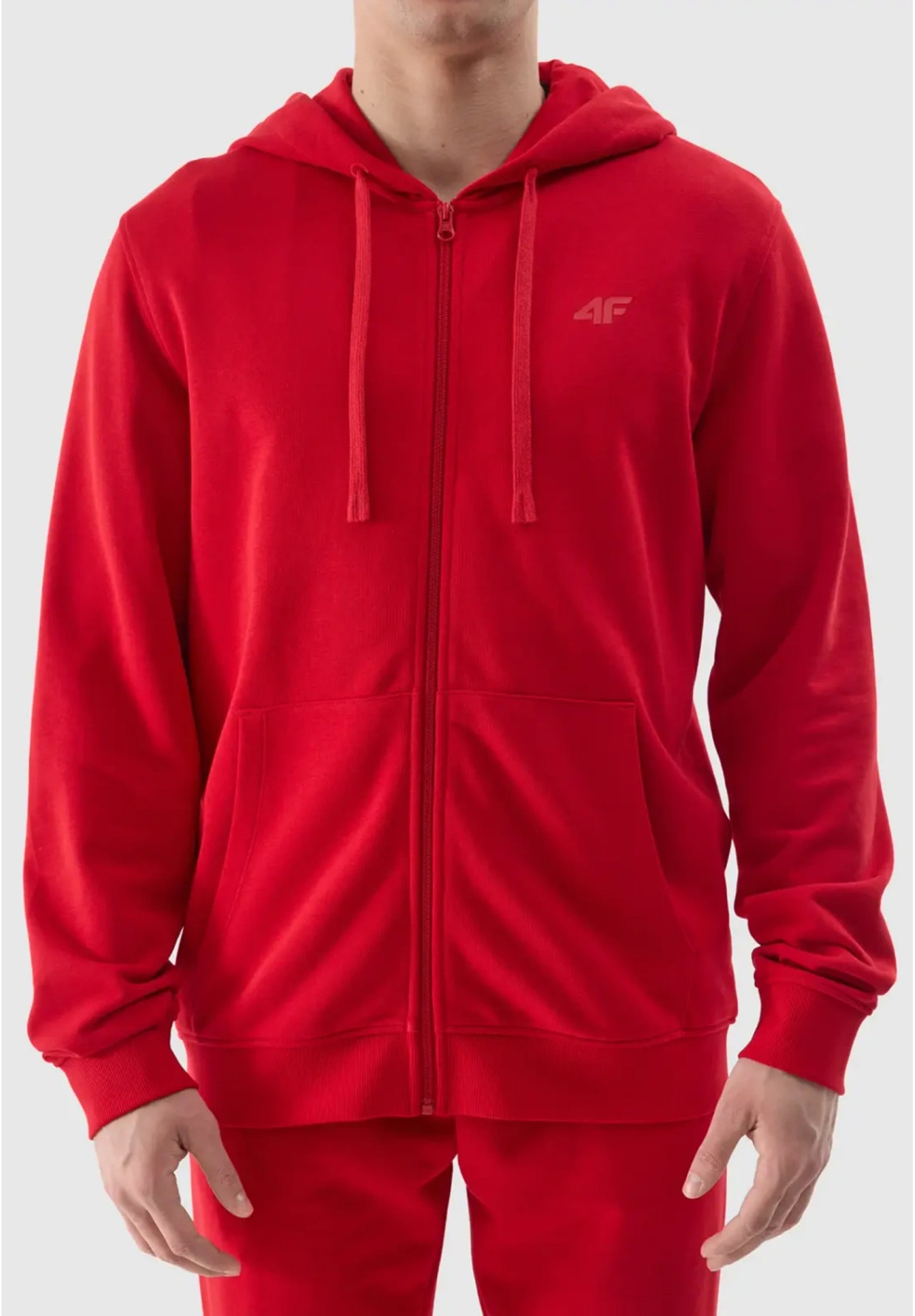 Bluza Męska 4F Z Kapturem Nieocieplana Rozpinana Sportowa Czerwona 4FWSS24TSWSM0951
