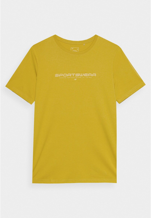 Koszulka Męska 4F Sportowy T-shirt Regular Z Nadrukiem Żółty TTSHM1156