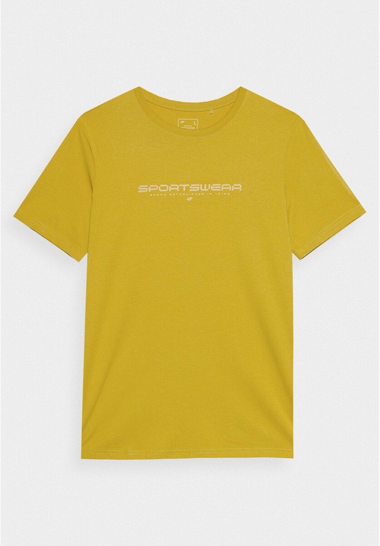 Koszulka Męska 4F Sportowy T-shirt Regular Z Nadrukiem Żółty TTSHM1156