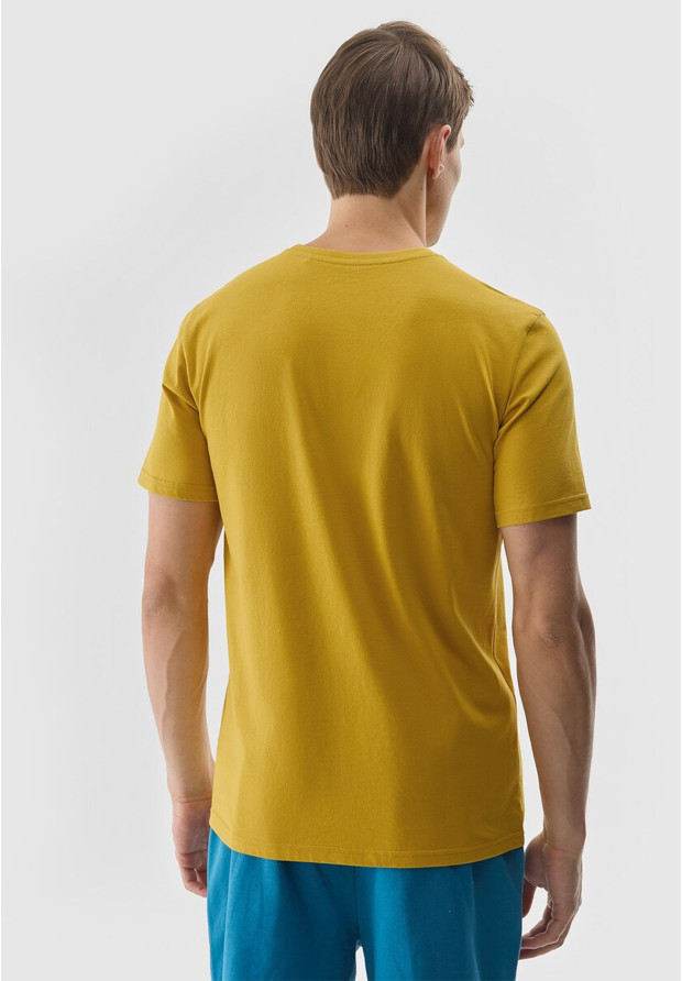 Koszulka Męska 4F Sportowy T-shirt Regular Z Nadrukiem Żółty TTSHM1156