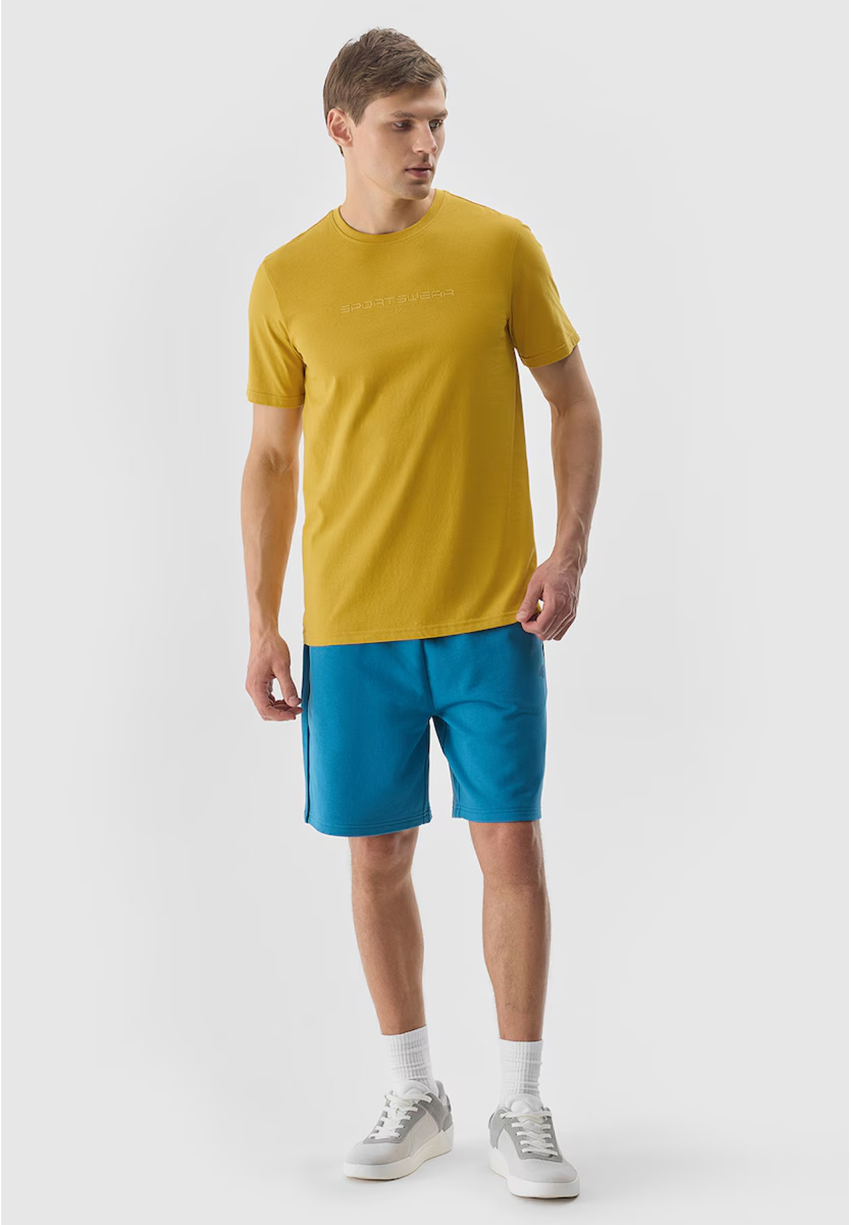 Koszulka Męska 4F Sportowy T-shirt Regular Z Nadrukiem Żółty TTSHM1156