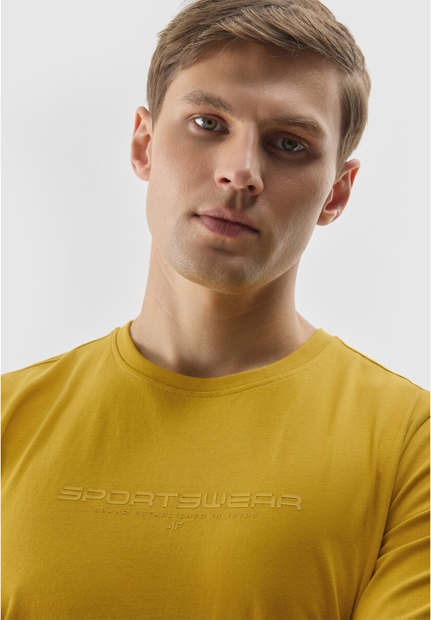 Koszulka Męska 4F Sportowy T-shirt Regular Z Nadrukiem Żółty TTSHM1156