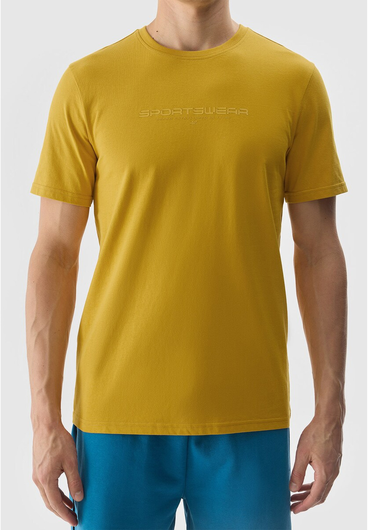 Koszulka Męska 4F Sportowy T-shirt Regular Z Nadrukiem Żółty TTSHM1156