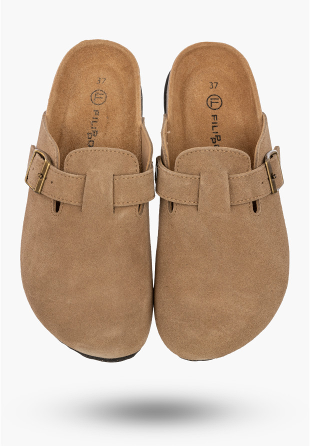 Klapki Damskie Skórzane Buty Chodaki Casual Zamszowe Brązowe FILIPPO