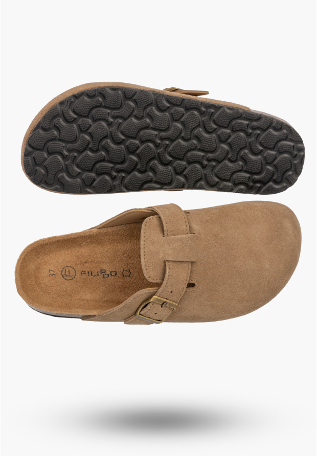 Klapki Damskie Skórzane Buty Chodaki Casual Zamszowe Brązowe FILIPPO