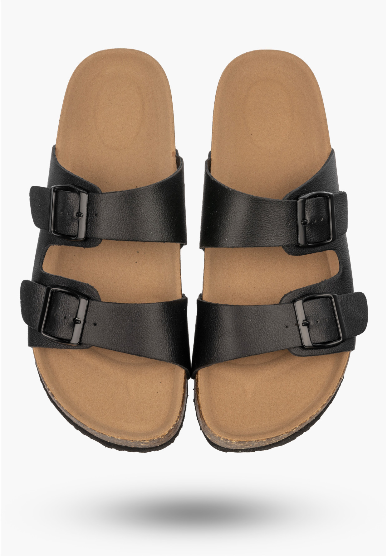 Klapki Damskie Skórzane Buty Z Klamrami Na Koturnie Casual Czarne FILIPPO