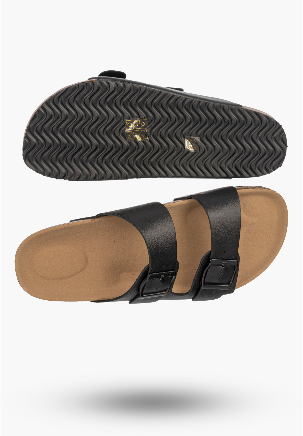 Klapki Damskie Skórzane Buty Z Klamrami Na Koturnie Casual Czarne FILIPPO