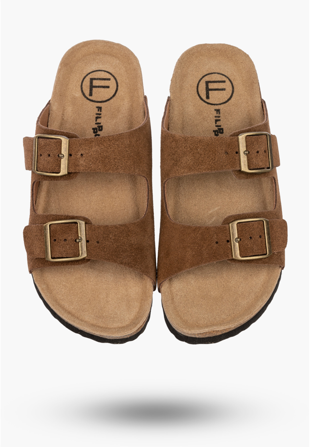 Klapki Damskie Skórzane Buty Z Klamrami Casual Zamszowe Brązowe FILIPPO
