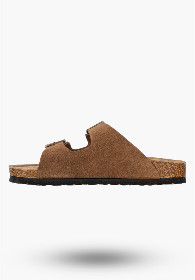 Klapki Damskie Skórzane Buty Z Klamrami Casual Zamszowe Brązowe FILIPPO