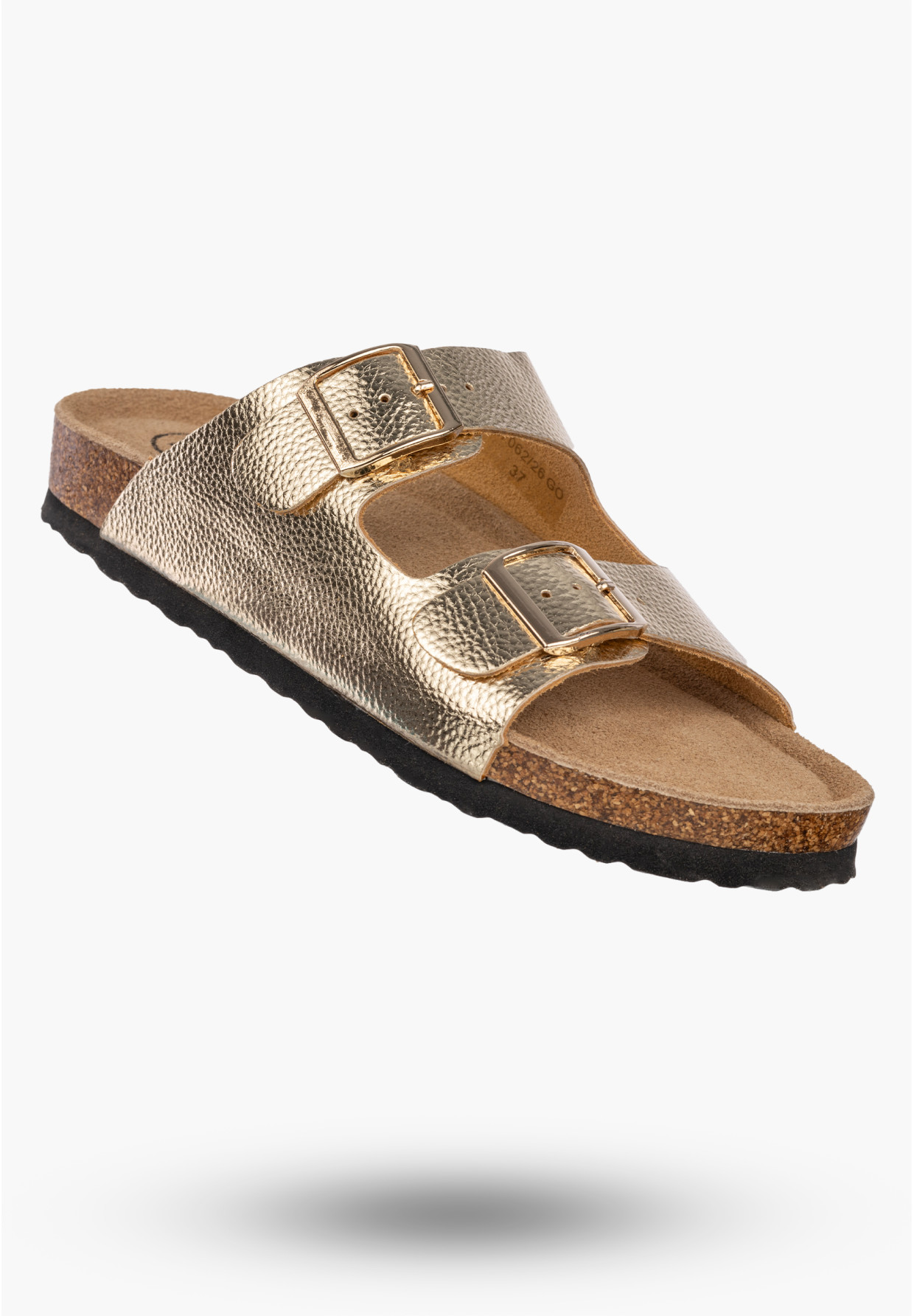 Klapki Damskie Skórzane Buty Z Klamrami Casual Korkowe Złote FILIPPO