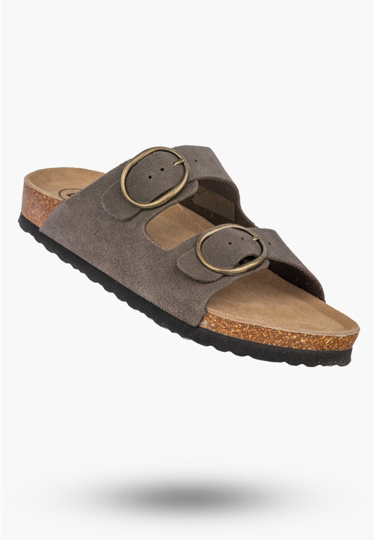 Klapki Damskie Skórzane Buty Casual Zamszowe Korkowe Szare FILIPPO