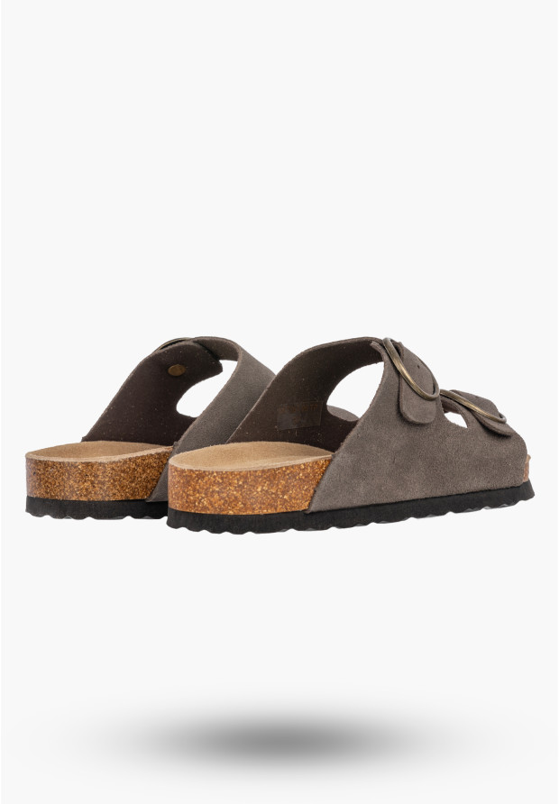 Klapki Damskie Skórzane Buty Casual Zamszowe Korkowe Szare FILIPPO