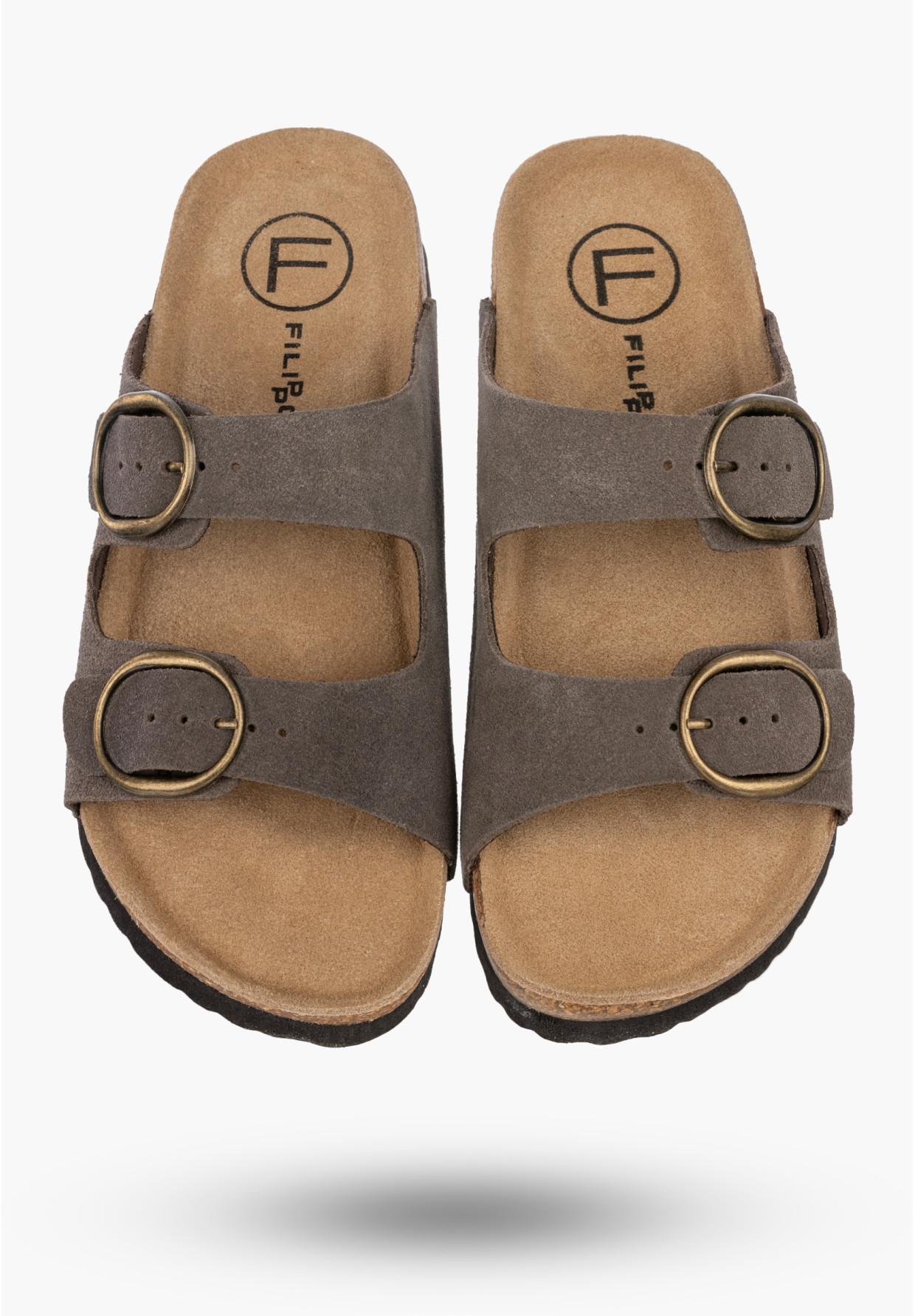Klapki Damskie Skórzane Buty Casual Zamszowe Korkowe Szare FILIPPO