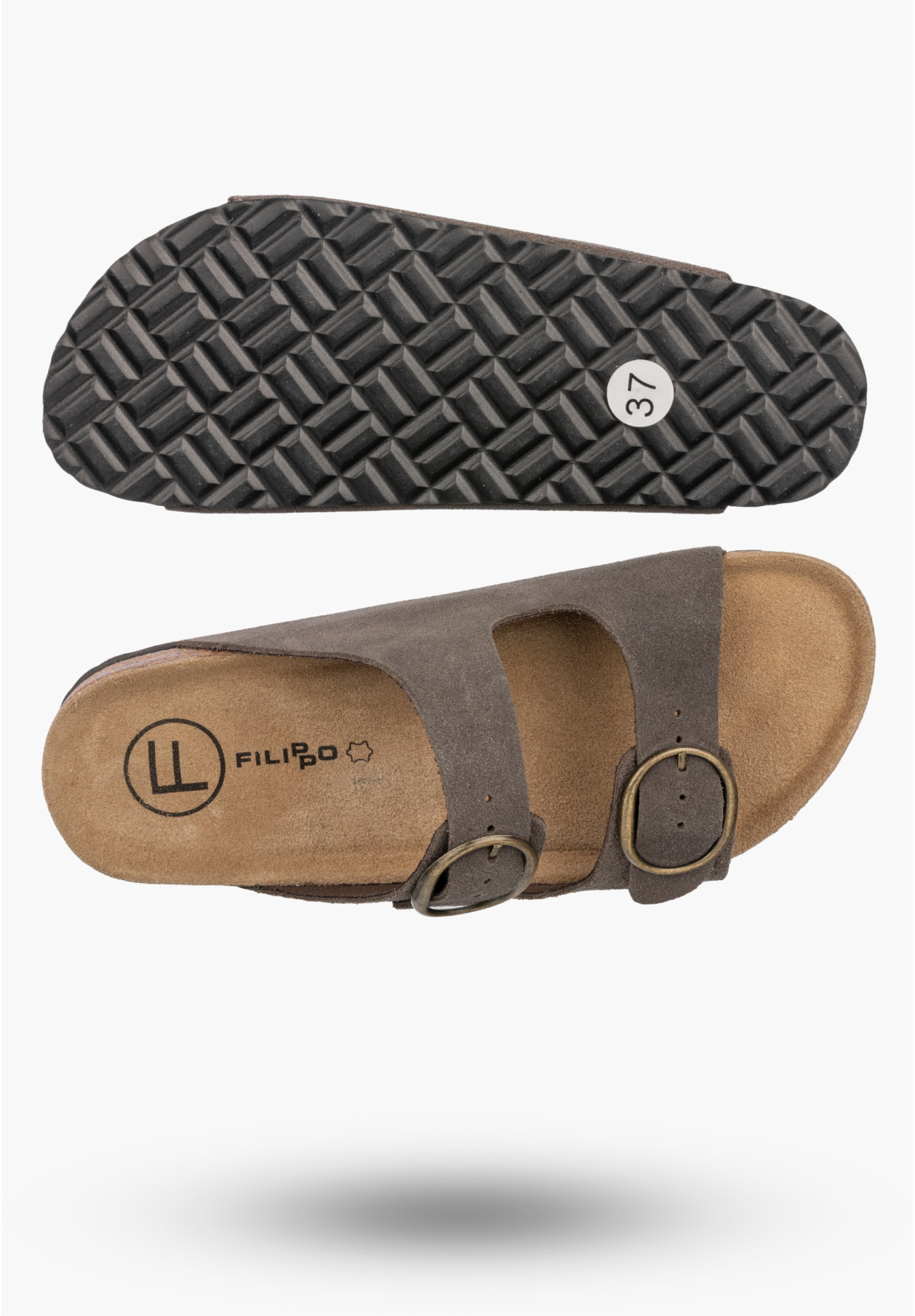 Klapki Damskie Skórzane Buty Casual Zamszowe Korkowe Szare FILIPPO