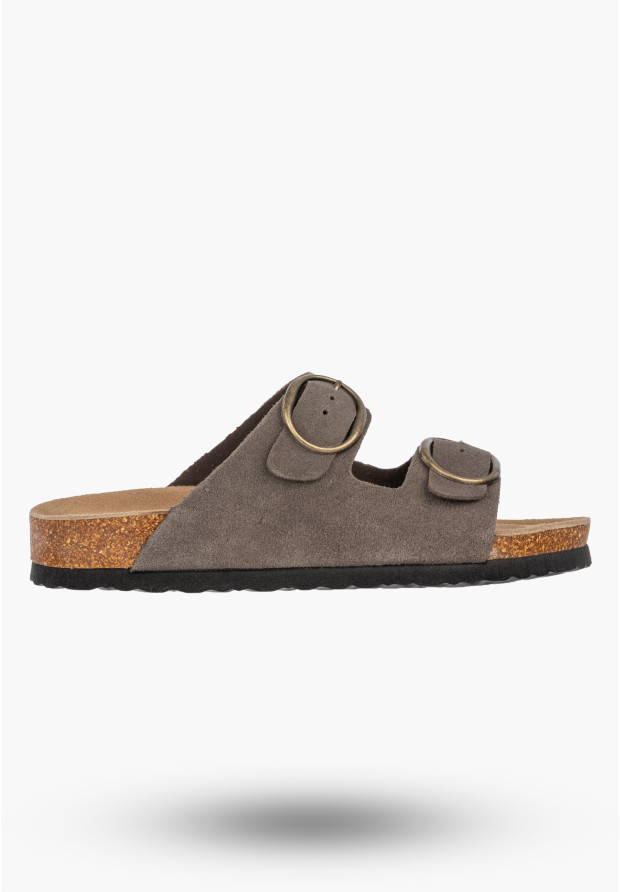Klapki Damskie Skórzane Buty Casual Zamszowe Korkowe Szare FILIPPO