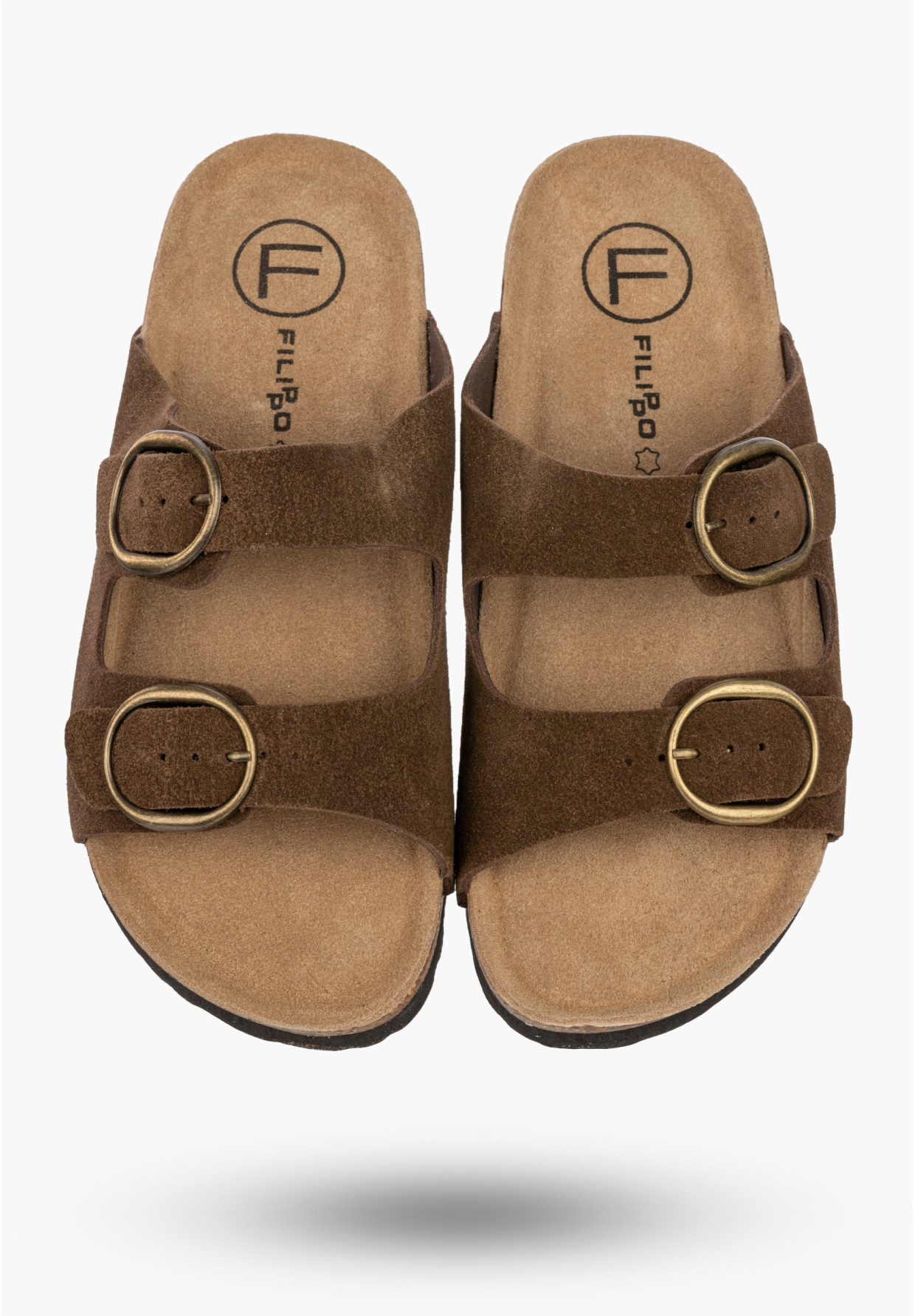 Klapki Damskie Skórzane Buty Casual Zamszowe Korkowe Brązowe FILIPPO