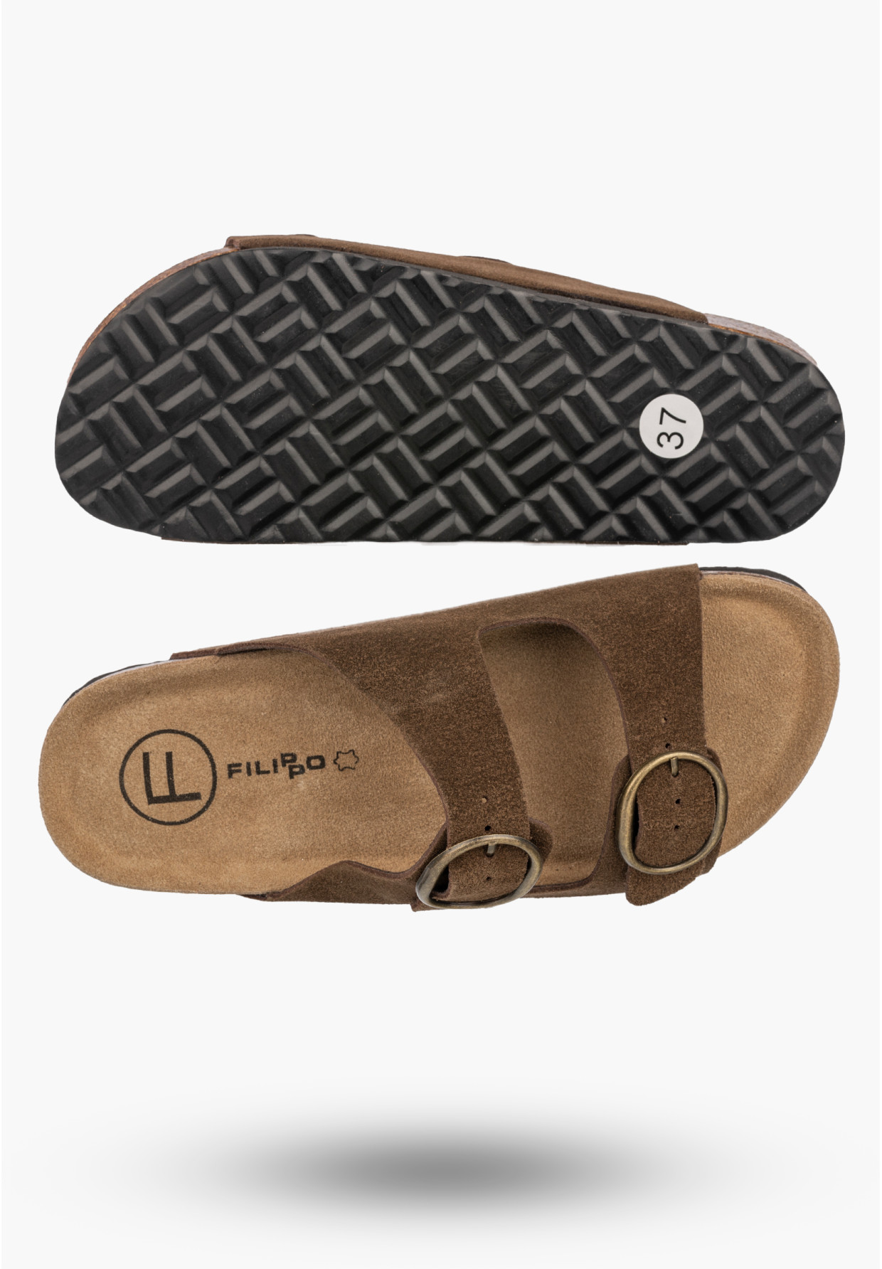 Klapki Damskie Skórzane Buty Casual Zamszowe Korkowe Brązowe FILIPPO