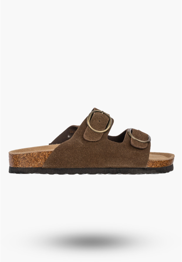 Klapki Damskie Skórzane Buty Casual Zamszowe Korkowe Brązowe FILIPPO