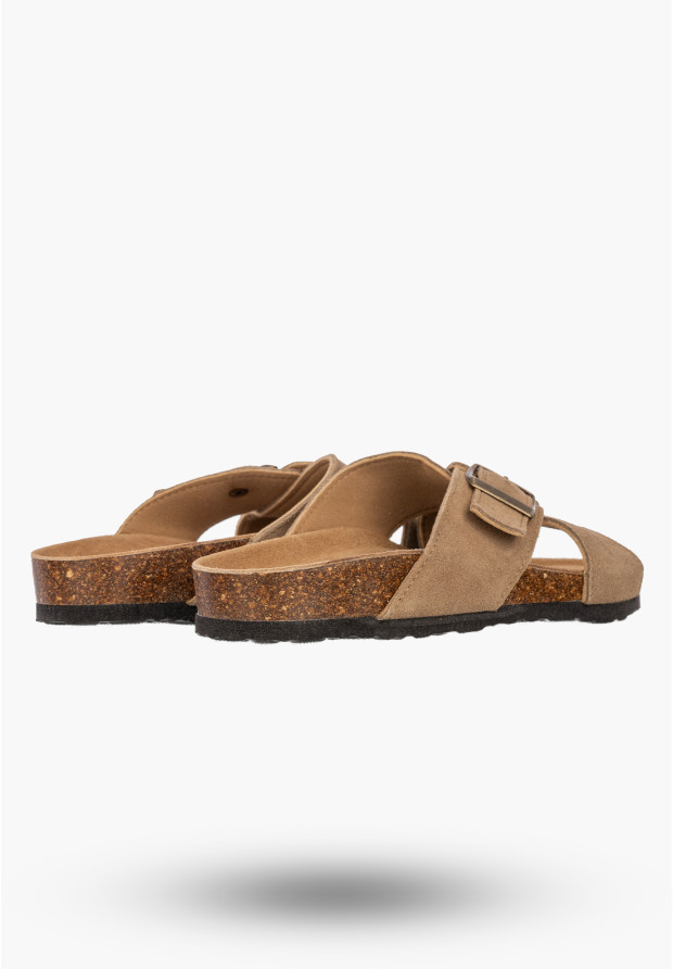 Klapki Damskie Skórzane Buty Casual Zamszowe Z Klamrą Korkowe Brązowe FILIPPO