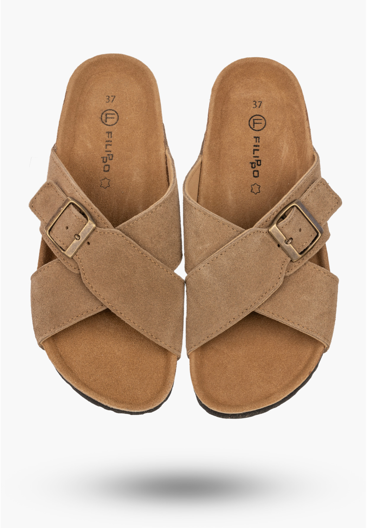 Klapki Damskie Skórzane Buty Casual Zamszowe Z Klamrą Korkowe Brązowe FILIPPO
