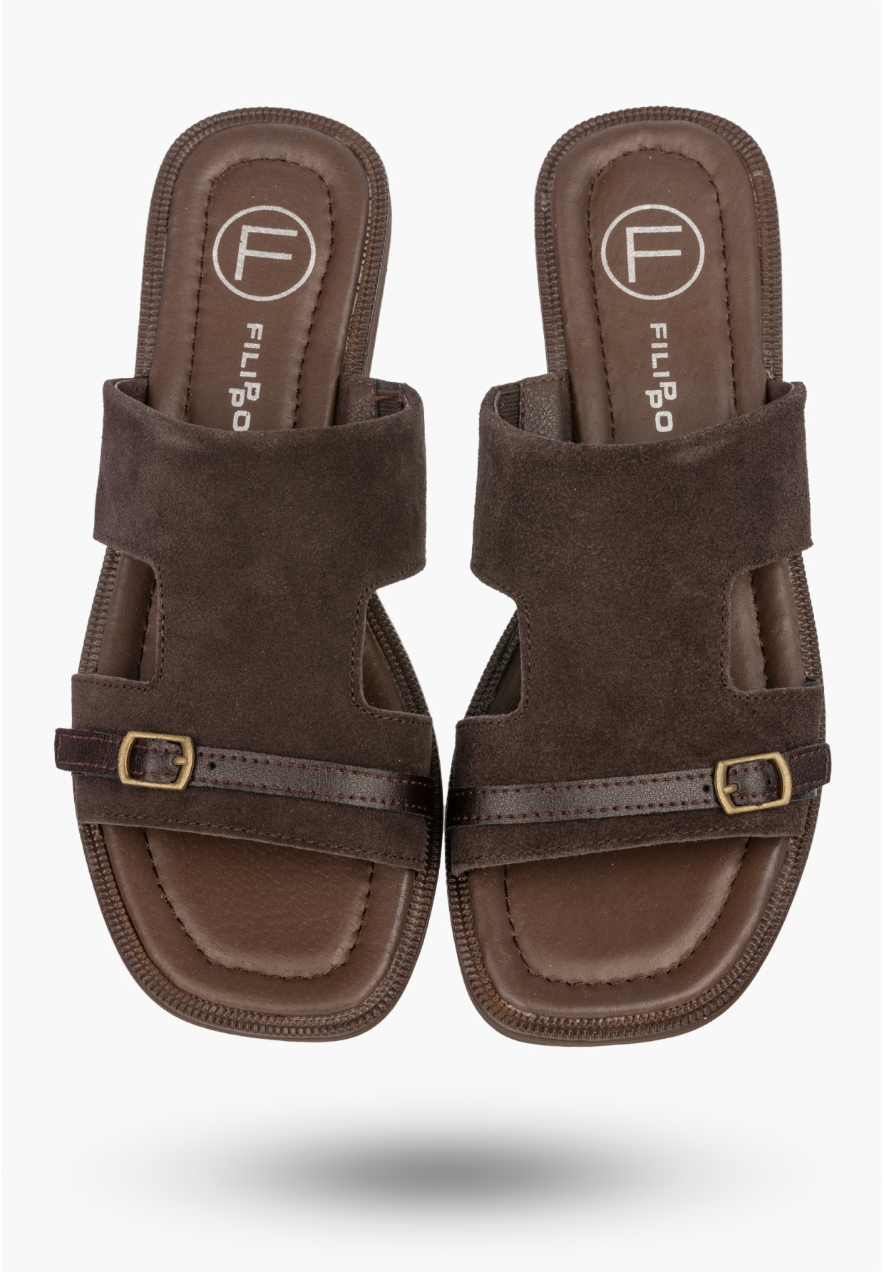Klapki Damskie Skórzane Buty Eleganckie Letnie Zamszowe Brązowe FILIPPO