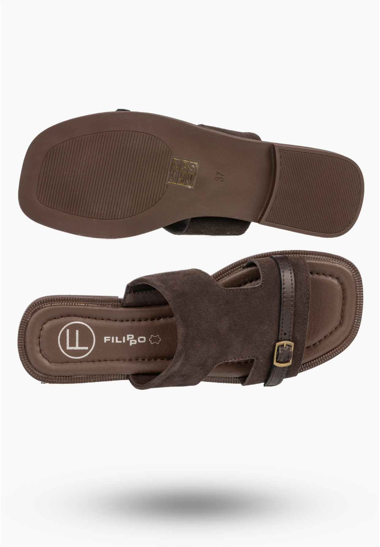 Klapki Damskie Skórzane Buty Eleganckie Letnie Zamszowe Brązowe FILIPPO