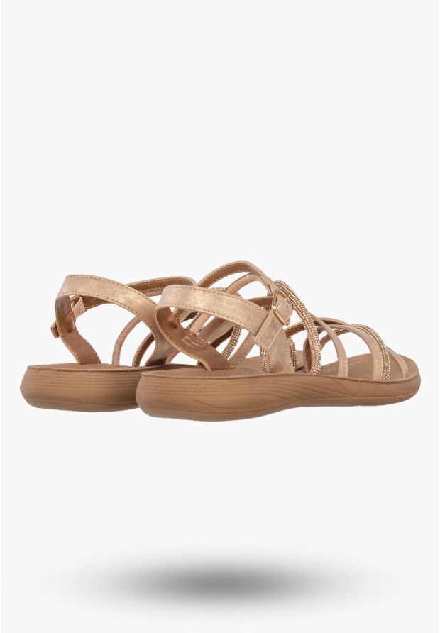 Sandały Damskie Buty Eleganckie Błyszczące Płaskie Letnie Złote Filippo