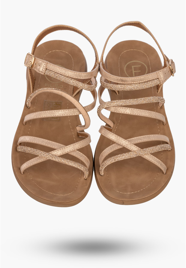 Sandały Damskie Buty Eleganckie Błyszczące Płaskie Letnie Złote Filippo