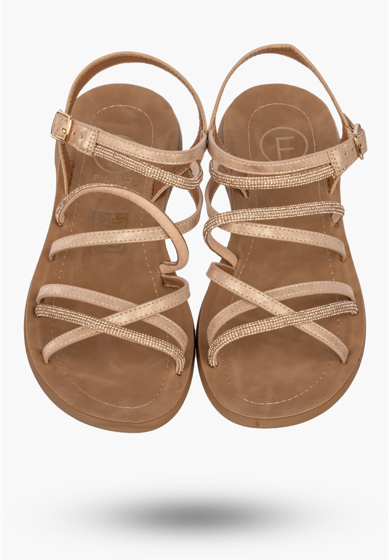 Sandały Damskie Buty Eleganckie Błyszczące Płaskie Letnie Złote Filippo