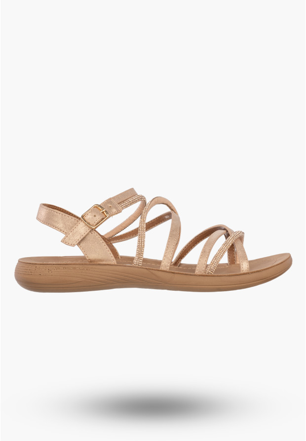 Sandały Damskie Buty Eleganckie Błyszczące Płaskie Letnie Złote Filippo