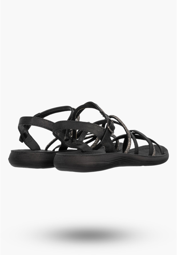 Sandały Damskie Buty Eleganckie Błyszczące Płaskie Letnie Czarne Filippo