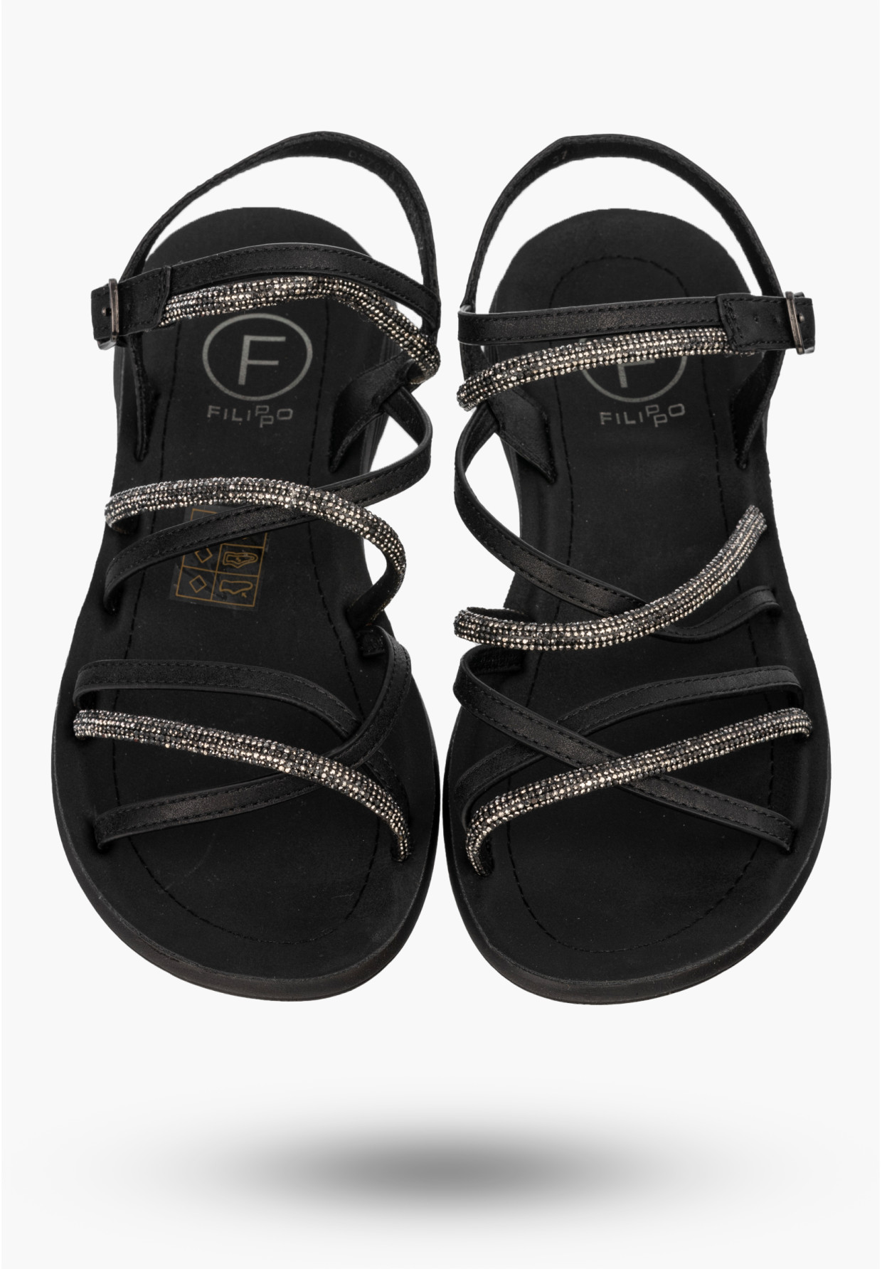 Sandały Damskie Buty Eleganckie Błyszczące Płaskie Letnie Czarne Filippo