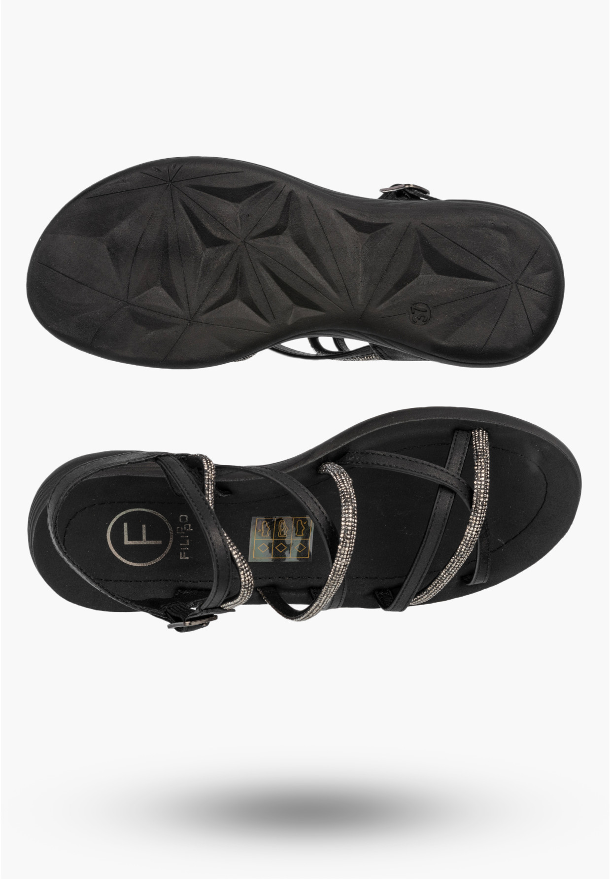 Sandały Damskie Buty Eleganckie Błyszczące Płaskie Letnie Czarne Filippo