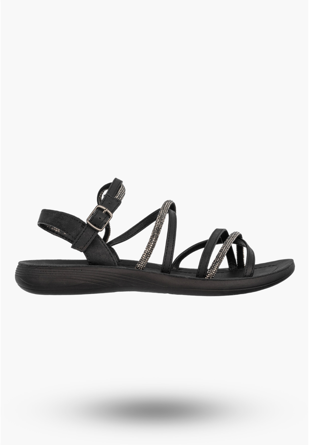 Sandały Damskie Buty Eleganckie Błyszczące Płaskie Letnie Czarne Filippo