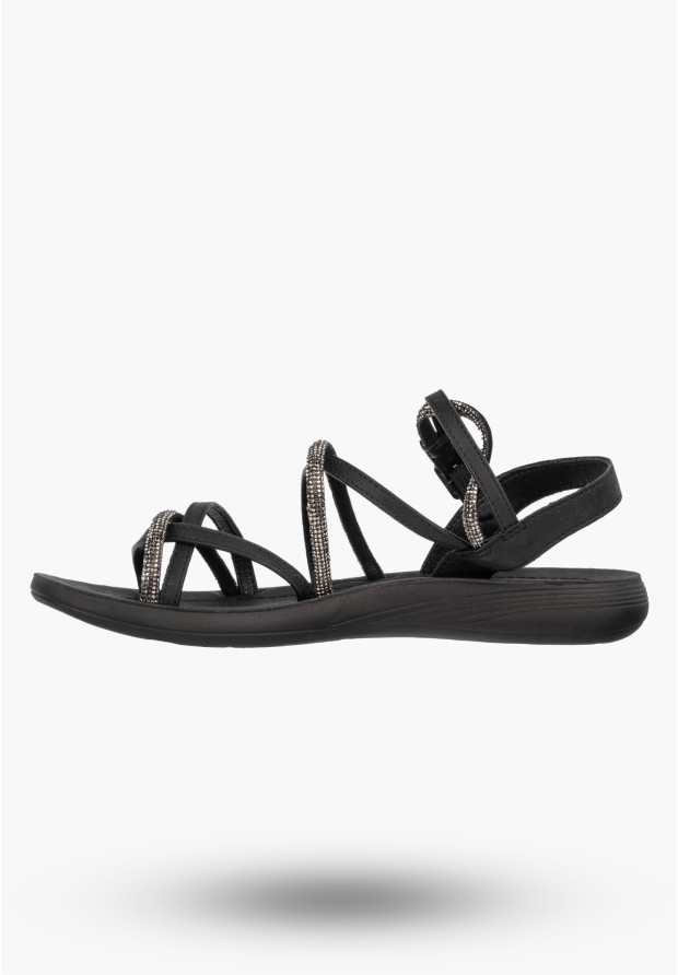 Sandały Damskie Buty Eleganckie Błyszczące Płaskie Letnie Czarne Filippo